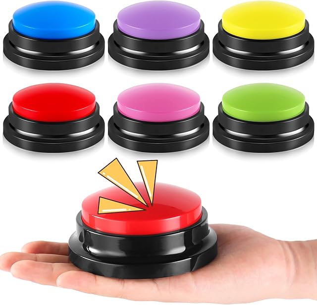 The 6 Pieces Recordable Answer Buzzers Button Answer Buzzers Game Show Buzzer Recordable Button Classroom Buzzers Perfect for Study Office Home and Pet Buttons Training Toy