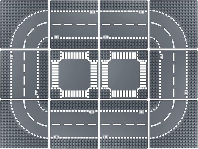 The Road Base Plates for City Building Block, 12 Street Plates, 10"x10" Road Baseplates