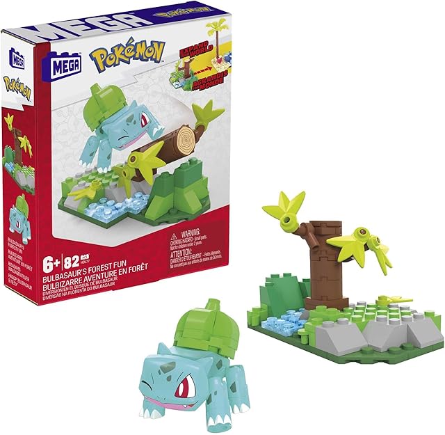 The MEGA Pokémon Building Toys Set, Bulbasaur’s Forest Fun with 82 Pieces, 1 Poseable Character, for Kids