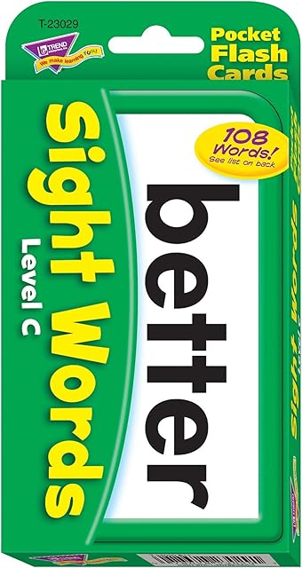 The Trend Enterprises: Sight Words Level C Pocket Flash Cards, Great for Skill Building and Test Prep, 56 Two-Sided Cards Included, 108 Commonly-Used Words, for Ages 6 and Up