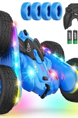 The Remote Control Car, Rc Cars Stunt Kids Toys New Upgraded Strip Lights and Headlights Double-Sided 360° Rotating 4WD Drift Truck for Boys Girls Birthday Gift (Blue)