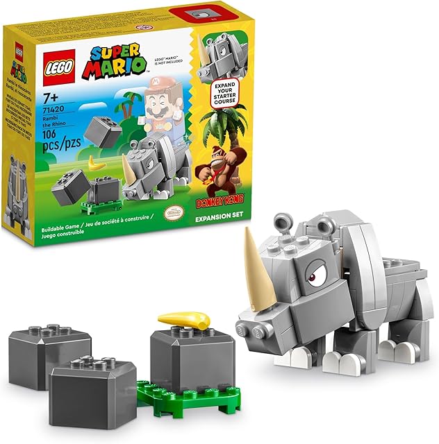 The LEGO Super Mario Rambi The Rhino Expansion Set 71420, Game Inspired Building Toy Set to Combine with a Starter Course, This Collectible Super Mario Bros Toy Makes a Great Gift for Kids Ages 7 and Up