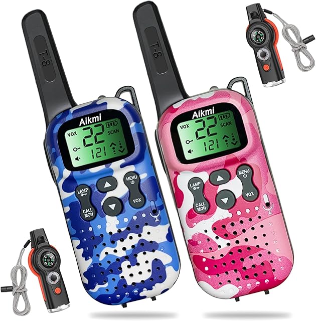 The Kids Walkie Talkies Toys Boys Gifts 5 6 7 8 9 Year Old Outdoor Toys for Kids 2 Way Radio with Camping Gear Army Soldier Pretend Play Birthday Present Boy (Blue Pink)