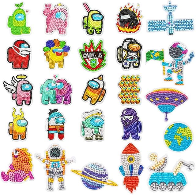 The 5D DIY Diamond Art Craft Painting Stickers Kits for Kids Among Game Us Mosaic Painting by Numbers DIY Drawing Arts Crafts Supplies for Boys and Girls Children 28Pcs