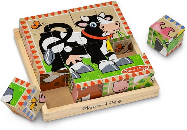 The Melissa & Doug Farm Wooden Cube Puzzle with Storage Tray – 6-in-1 Animal Puzzle for Toddlers and Preschoolers – 16 Wooden Cubes – Farm Toy for Kids Ages 3+ - FSC Certified