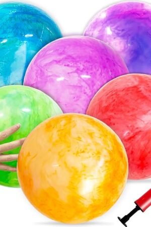 The Qiuttnqn 6 PCS Fun Bouncy Balls,12 Inch Marbleized Bouncy Balls,Rubber Inflatable Kick Ball with Pump for Kids and Adults,Park,Beach,Playground,Indoor and Outdoor Games