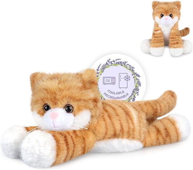The Heatable & Coolable Orange Cats Stuffed Animals, Microwave Heating Pad Animals for Discomfort, Orange Cats Cute Stuff for Companion, Lavender Stuffed Animals, Plush Toys Gifts