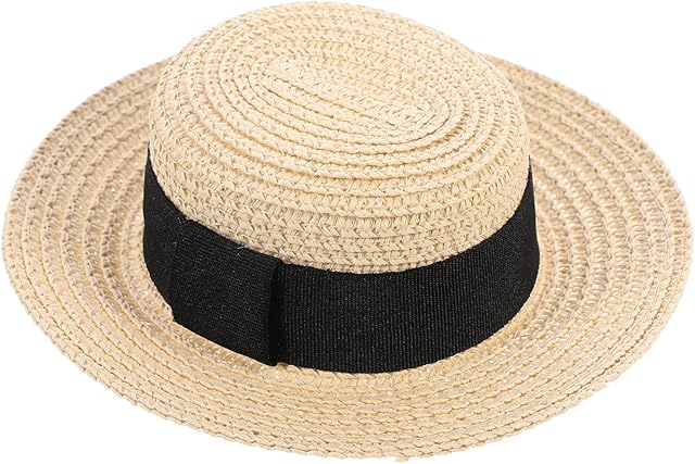 The Mini Straw Boater Hats, Hand Knitting Hat Doll Clothes Accessory American Doll Accessory Braid Accessories Summer Decorations Clothes Decor Beach Has Toy Manual Beige