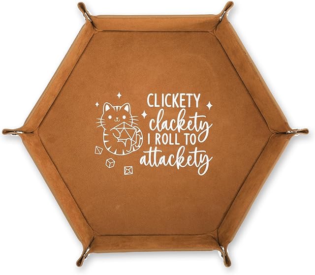 The Leather Dice Tray for Rolling Novelty Cat Folding Hexagonal Dice Holder Dice Storage Accessories Desk Organizer Funny Gift for RPG, DND Game Players