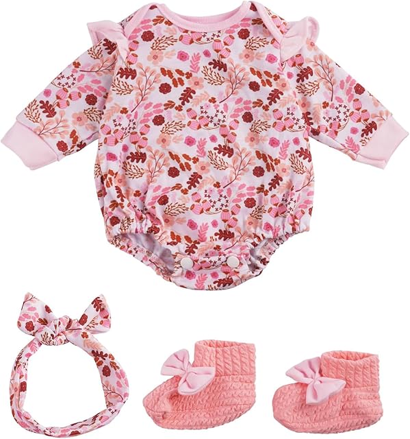 The BABESIDE 3PCS Reborn Baby Doll Clothes for 17-22 Inch Dolls, Baby Doll Outfit Accessories with Floral Pattern fit Newborn Baby Dolls Girl Boy, Pink