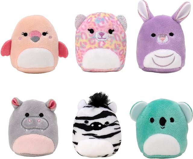 The Squishville Mystery Mini-Squishmallows Plush - Wildlife Squad - Six 2-Inch Characters - Includes Michaela and Kiki Plus Four Mystery Figures - Irresistibly Soft, Colorful Plush