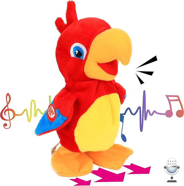The Hopearl Talking Parrot Repeats What You Say Walking Electric Interactive Animated Toy Speaking Plush Buddy Birthday Festival for Toddlers Birthday, 8''