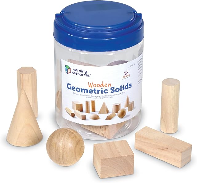 The Learning Resources Geometric Solids, Wooden Shapes, Set of 12 Geometric Shapes, Ages 6+