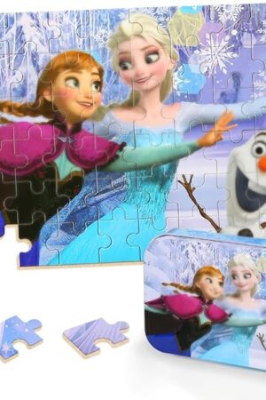 The Puzzles for Kids Ages 4-8,Kids Puzzls in a Metal Box,Winter Princess Snowman Small Puzles,Kid Boys Girls Learning Educational Puzzle Packed in Tin Box,60 Pieces