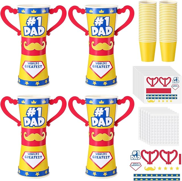 The Fuyoooo 24 Set Fathers Day Crafts Kit for Kids DIY World's Best Dad Trophy Cup Crafts Make Your Own Trophy Craft Bulk Gifts for School Classroom Activities Home Father's Day Party Favor Supplies