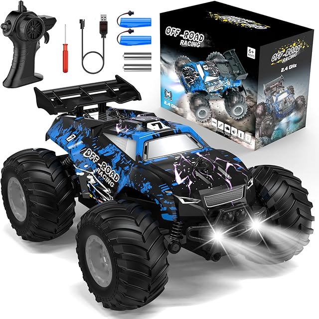 The Remote Control Car, All-Terrain Remote Control Truck for Boys, Rechargeable Rc Truck with LED, 1:20, 10KM/H, 2 Motors, 2.4GHZ, Speed Friendly, Sturdy, Rc Cars for Christmas, Kids, Beginner