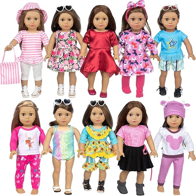 The 23 Pcs 18 Inch Girl Doll Clothes and Accessories for 18 Inch Doll Dress with Our Generation Dolls Including 10 Complete Sets of Clothing Outfits