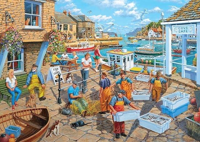 The Ravensburger - Fisherman's Life - 1000 Piece Jigsaw Puzzle - Stunning, Vivid Colors - Inspired Fishing Pier Scene - Fish, Water, Boats - Puzzles for Adults