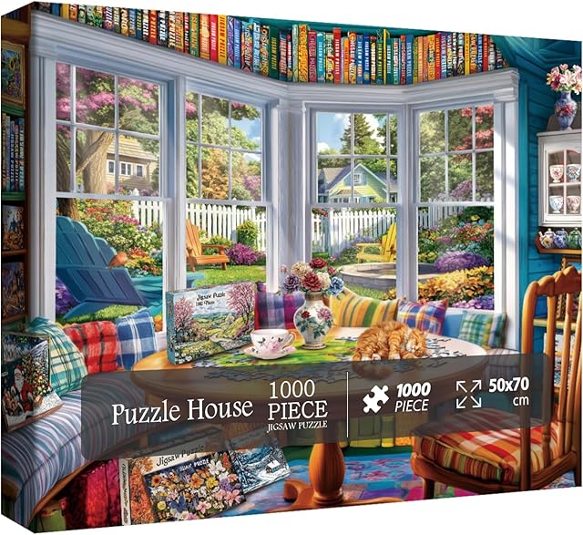 The Cozy House Puzzle for Adults 1000 Pieces, Pretty Landscape Jigsaw Puzzle, Cat Kitten Garden Pretty Puzzle