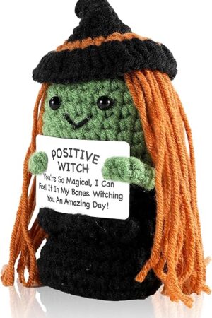The Positive Witch Crochet Figure – Handmade Halloween Decorations Indoor Inspirational Emotional Support Gift | Funny Cute Stuff for Women, Girls, Boys (Black Witch)