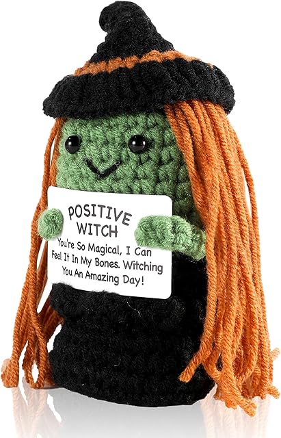 The Positive Witch Crochet Figure – Handmade Halloween Decorations Indoor Inspirational Emotional Support Gift | Funny Cute Stuff for Women, Girls, Boys (Black Witch)