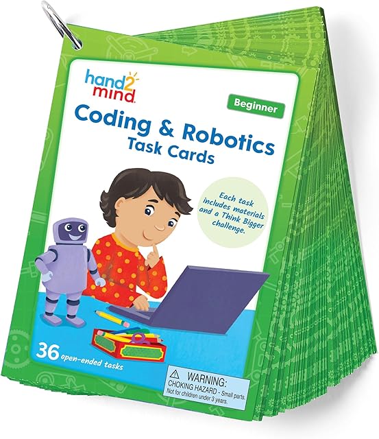 The hand2mind Coding & Robotics Beginner Task Cards, Coding for Kids 5-7, STEM Projects, Computer Programming for Kids, Technology Toys, Kindergarten Learning Activities, Science Classroom Supplies