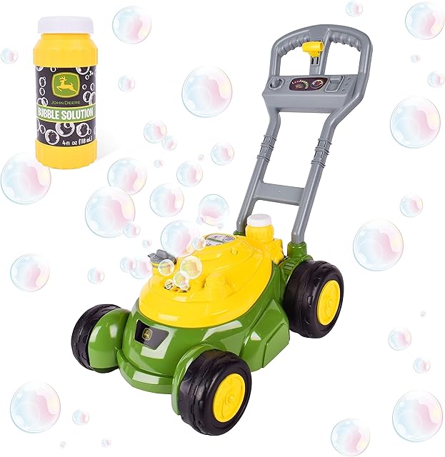 The John Deere Bubble Lawn Mower for Toddlers, Bubble Blowing Machines, Indoor and Outdoor Gardening Toy, Birthday, Party Favor for Preschool Girls and Boys, No Batteries Required, 2+