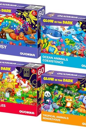 The QUOKKA 4x60 Piece Puzzles for Kids Ages 4-6 – Glow-in-The-Dark Puzzles for Kids 4-8 I Farm Bugs Tropical & Ocean Animals I Fun Educational Toddler Puzzle for Boys & Girls – Educational Game Toys Gift