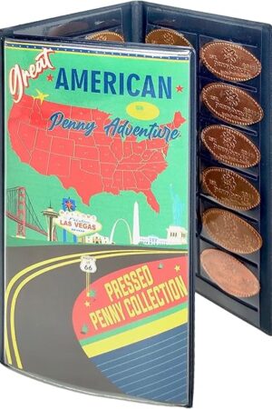 The Press Penny Collector Tri-Fold Album - Holds 48 Souvenir Pressed Pennies - Vegan Leather - Every Book Ordered Comes with a Mystery Penny as a Gift (Great American Penny Adventure)