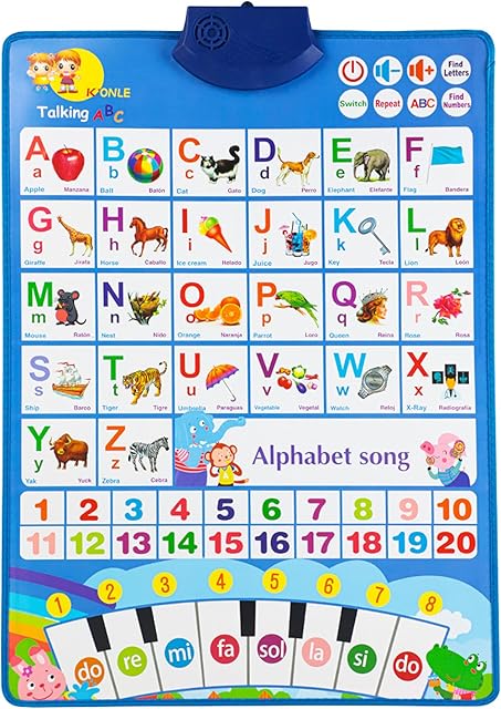The Educational Talking Toy Spanish English Wall Chart Piano Music Poster Numbers 1-20 Kids Montessori Toys Interactive Educational Toy Learning Gift for Toddlers 2-4