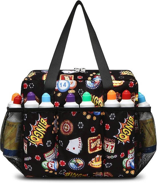 The Bingo Bag for Bingo Accessories Bingo Bags with Pockets for Bingo Daubers Dabbers Dobbers Dotters Bingo Stuff Supplies for Bingo Game Lovers Players Bingo Night Prizes for Adults Seniors Bingo Gadgets