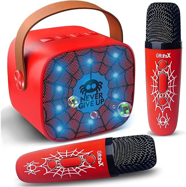 The Mini Karaoke Machine for Kids Birthday Gifts 4 5 6 7 8 9 10 11 12 Year Old Girl Boy Singing Electronic Toys Bluetooth Speaker with 2 Wireless Mics Fun Voice and LED Lights Christmas Party