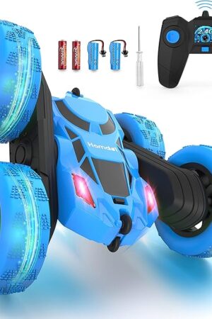 The Remote Control Car Double Sided 360°Rotating 4WD RC Cars with Headlights 2.4GHz Electric Race Stunt Toy Car Rechargeable Toy Cars for Boys Girls Birthday (Blue)