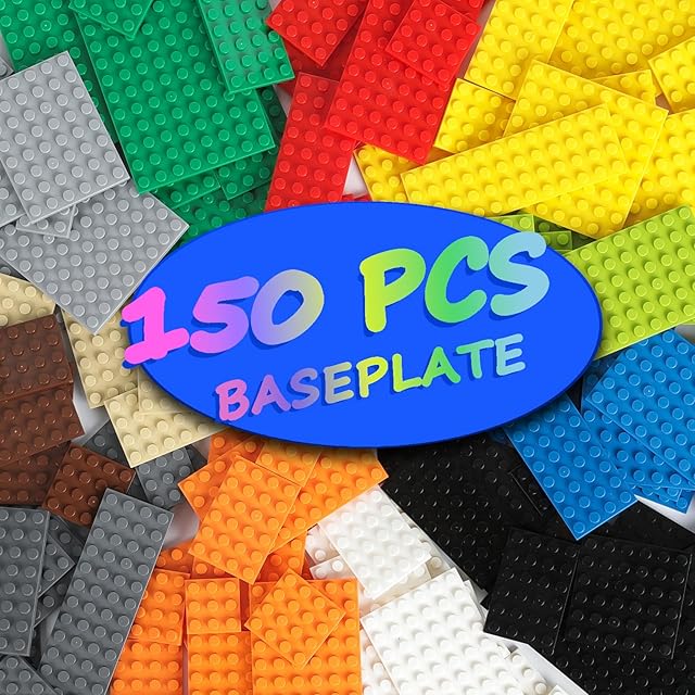 The 150 Pieces Classic Building Baseplate, 12 Sizes Small Base Plates, Compatible with All Major Brands Building Blocks, 12 Colors