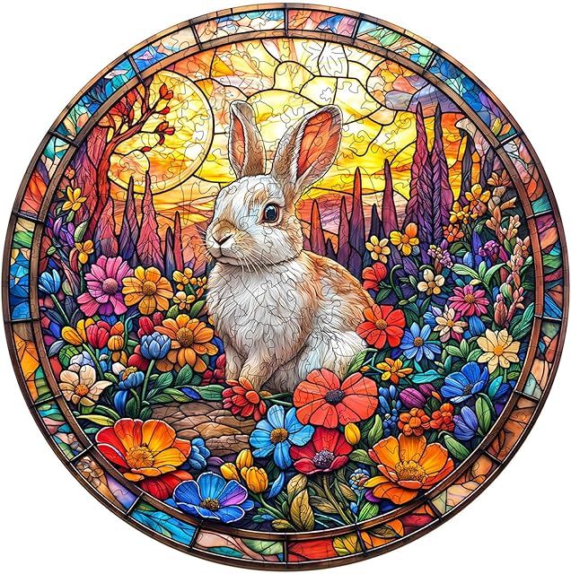 The Wooden Puzzles for Adults, Wooden Jigsaw Puzzles for Adults Kids, Flower Field Rabbit Unique Shaped Wood Puzzles Adult, Creative Birthday Gifts for Friends Family Game (11.4 * 11.4in 200pcs)