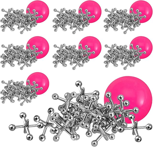 The Metal Jacks Game Set - 12 Sets - Retro Kids' Entertainment with Metallic Jacks and Bouncy Ball - Classic Jacks Game for Fun and Skill Development