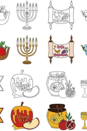 The Rosh Hashanah Paper Art Craft Coloring Cards Kit - Shana Tova DIY Craft Cards - Jewish New Year Coloring Ornaments Card - Rosh Hashanah Birthday Party Art Crafts - Set of 24 Sheets