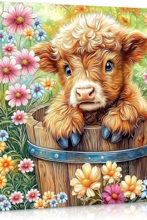 The PICKFORU Highland Cow Puzzles for Adults 1000 Pieces, Cute Cow Animal Flower Puzzles 1000 Pieces, Colorful Floral Garden Jigsaw Puzzles, Nature Plant Scenery for Adults