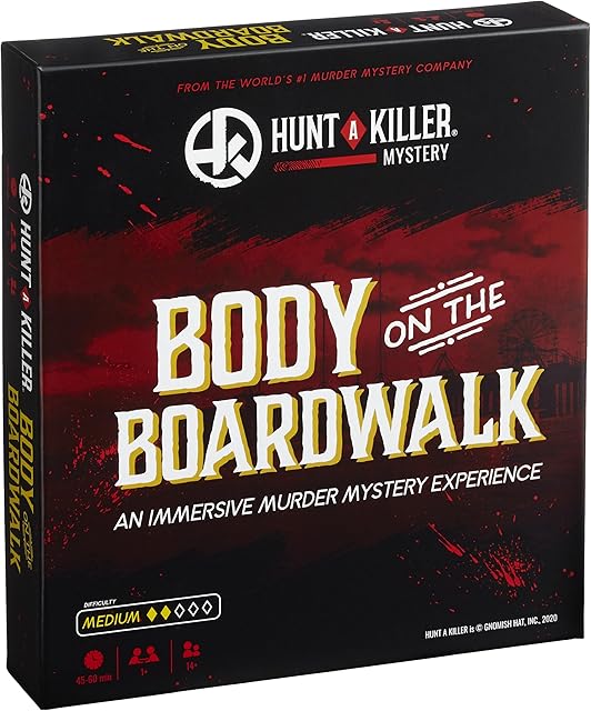 The Hunt A Killer: Body On The Boardwalk, Catch the Amusement Park Killer, Interactive Unsolved Mysteries Game, Mystery Box for Game Night, Murder Mysteries Card, Puzzle & Board Games, For Ages 14 and up