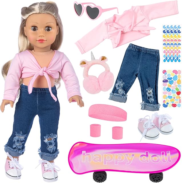 The ZITA ELEMENT 18 Inch Girl Doll Scooter Skateboard Clothes and Accessories - 18 Inch Doll Clothes Set Sport Shoes Scooter and Other Outdoor Sport Stuff