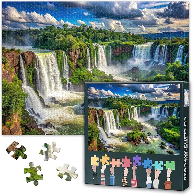 The Jigsaw Puzzle 1000 Pieces for Adults Majestic Iguazu Falls Brazil Stunning Waterfall Landscape Breathtaking Nature Scenery Premium Paper Puzzle Relaxing Travel Theme 27.5 x 19.7 Inches