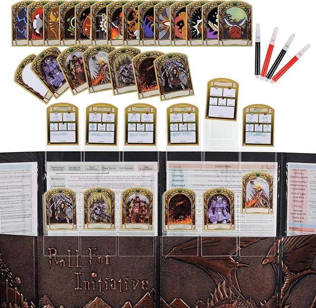 The DND Initiative & Combat Tracker Set of 6PCS Erasable Acrylic Top on Screen with Character, Monster Insert Cards DM Tools, Accessories for Dungeons and Dragons, Pathfinder, TTRPGs