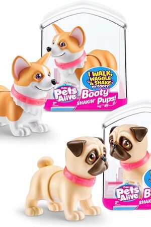 The Pets Alive Booty Shakin' Pups (Corgi & Pug) by ZURU, Interactive Mini Dog Toys That Walk, Waggle, and Booty Shake, Electronic Puppy Toy for Kids and Girls (2 Pack)