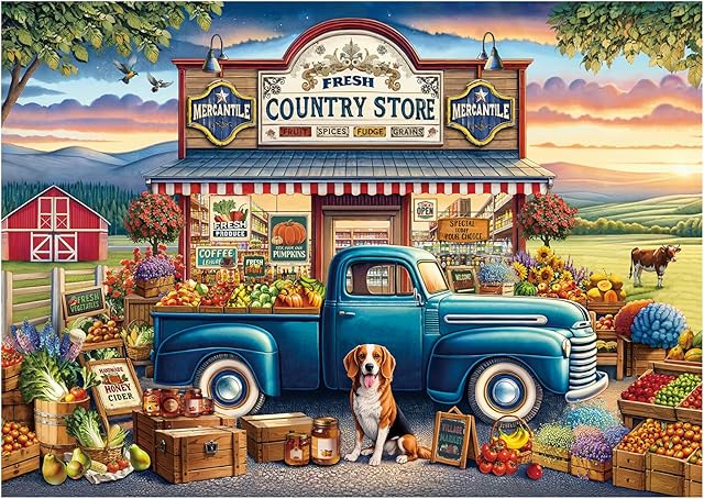 The Rocorose Jigsaw Puzzles for Adults 1000 Pieces, Country Shop Puzzle Challenging Game Night Jigsaw Puzzle with Families Great Gift Home Decoration Fruits and Vegetables Large Puzzles