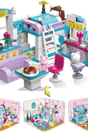 The QMAN 6-12 Girl's Dream Home Building Blocks Kit Educational Toy, Build Girl's Bedroom Living Room Kitchen, 3 Building Methods (194 Pieces)