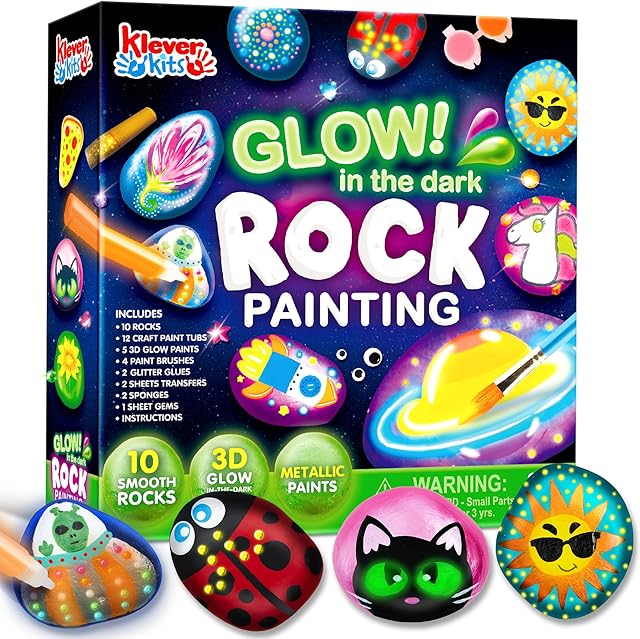 The Rock Painting Kit- Glow in The Dark Rock Kit, Arts and Crafts for Kids Ages 6-12, Art Supplies Toy, Kids Craft Paint Kits, Arts & Crafts for Boys Girls Birthday Party Gift Toy