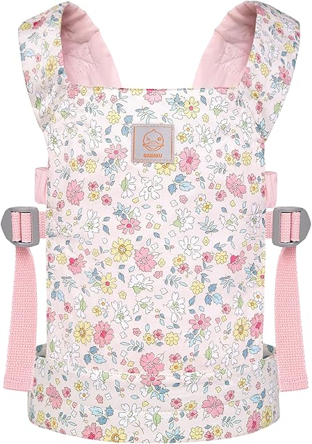 The GAGAKU Baby Doll Carrier for Little Girls Toy Baby Carrier for Dolls Baby Doll Accessories for Toddlers Backpack Doll Swing Bassinet - Pink - Flowers Dianthus