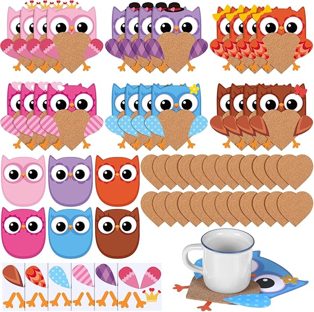 The Tioncy 24 Set Valentine‘s Day Owl Coaster Craft Kit Spring Cutouts DIY Activities Fun Valentine‘s Day Cup Coasters Kits for Family Classroom Holiday Party Supplies