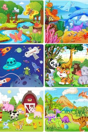 The Puzzles for Kids Ages 3-5, Wooden Jigsaw Puzzles 24-30 Pieces for Toddler Children Learning Educational Puzzles 3 4 5 6 Year Toys for Boys and Girls (6 Puzzles)