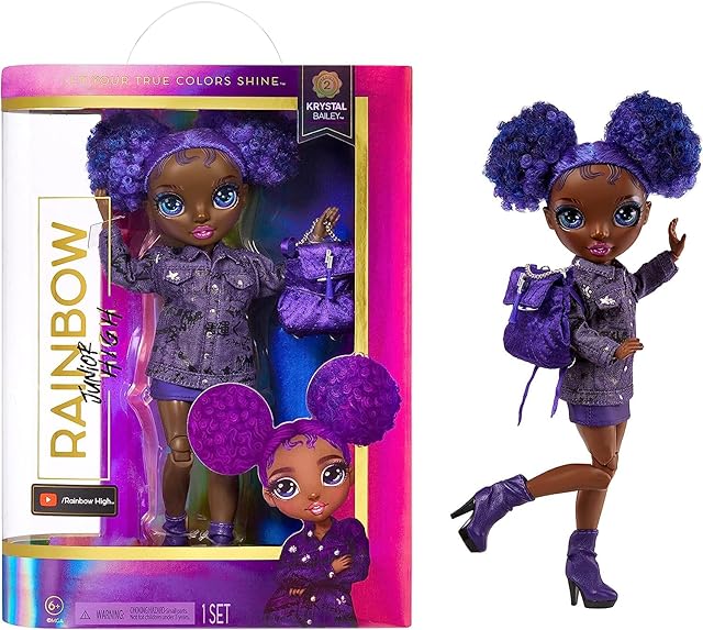 The Rainbow High Jr High Series 2 Krystal Bailey- 9" Purple Posable Fashion Doll with Designer Accessories and Open/Close Backpack. Great Toy Gift for Kids Ages 6-12 Years Old & Collectors